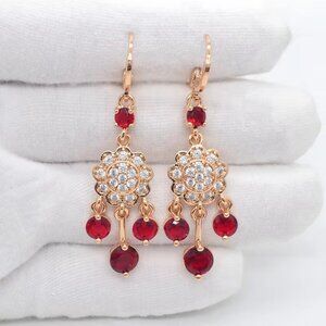 Dangle earrings red inland Pave zircons Chandelier woman party wedding